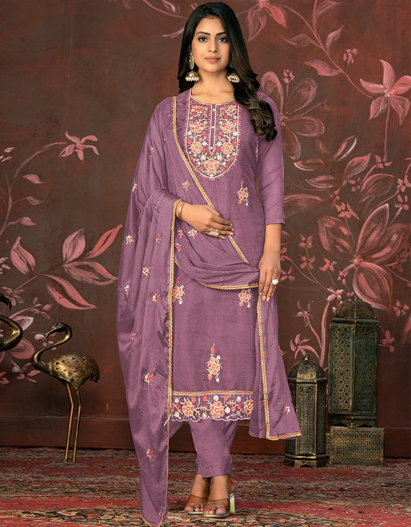 glamorous purple organza designer party wear salwar suit with purple santoon 13630-acy3890 Front View